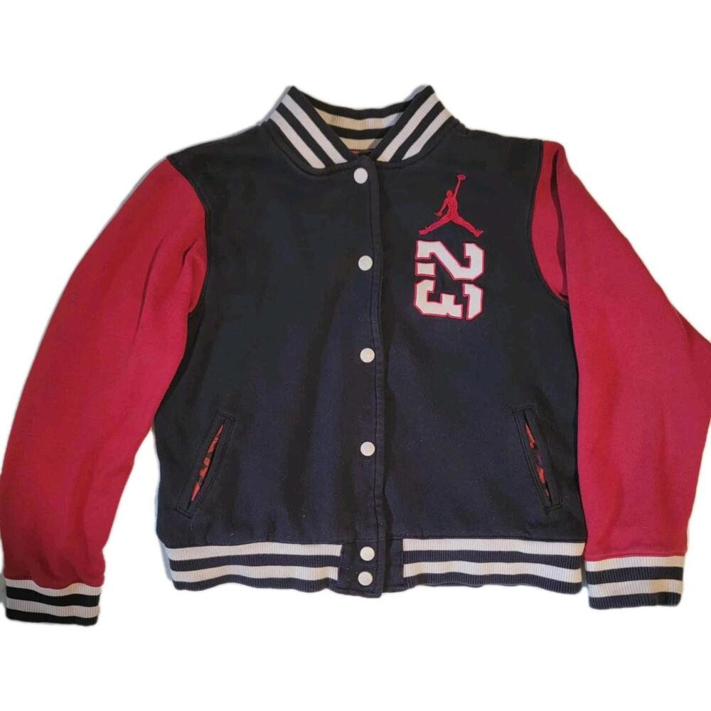 Nike Air Jordan kids XXL 14-16 varsity jacket in black/red with the Jumpman logo